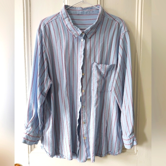 Oversized Striped Button Shirt Gorgeous Fabric Loose & Flowy Lrg 100% Rayon - Picture 5 of 16